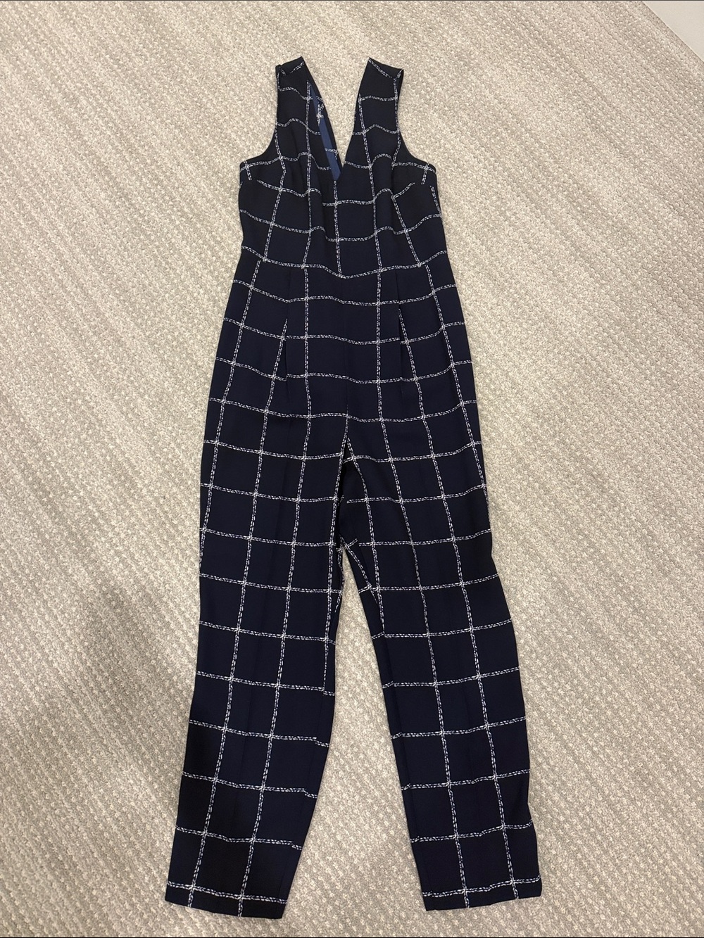 Express Navy Windowpane V-Neck Jumpsuit